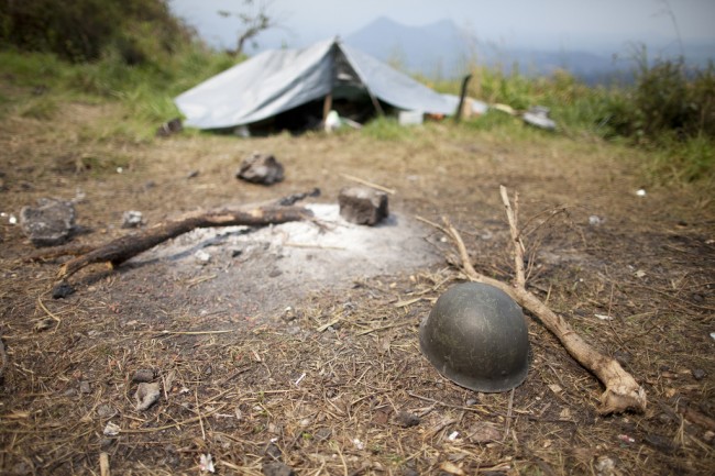 A camp is set up by the Forces Armées de la République Démocratique du Congo (FARDC), the national army, along the Goma- Rutshuru road in the Democratic Republic of the Congo’s North Kivu province. FARDC and UN mission (MONUSCO) troops have deployed to the area to protect Goma from the M23 rebel group.