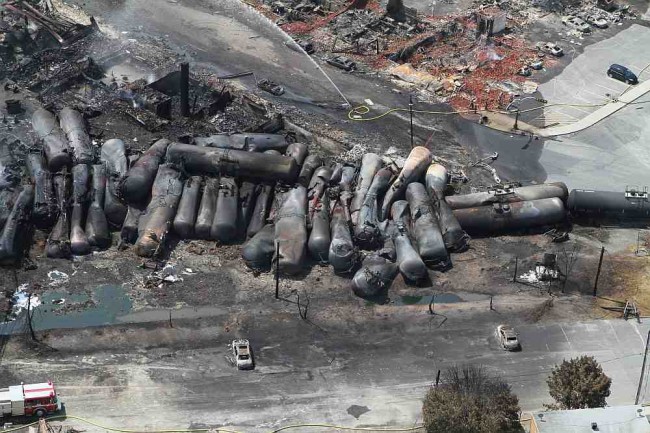 The pile of wagons seen from above gives an idea of ​​the damage on the ground... there is nothing left around (Credit: TSB - Transportation Safety Board, Canada)