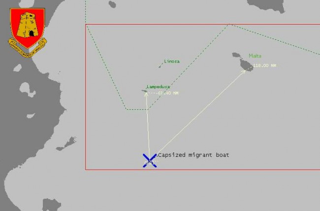 La carte du naufrage (Source : Forces armées maltaises)