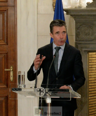 AF Rasmussen at the press conference in Athens (credit: NATO / B2)