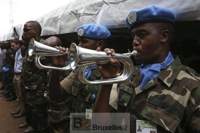 Casques bleus de la mission UNMISS lors des commémorations du génocide du Rwanda le 7 avril 2014 (Crédit : UNMISS)