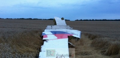 The wing of MH17 in eastern Ukraine (credit: Onderzoeksraad)