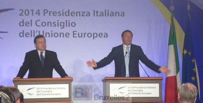 Entre l'Eurofatigue et l'Euroenthousiasme, une différence de style mais aussi de génération entre JM Barroso et M Renzi (© NGV / B2)