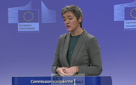 The Commissioner for Competition, Mr. Vestager facing the press on November 20 (credit: EBS)