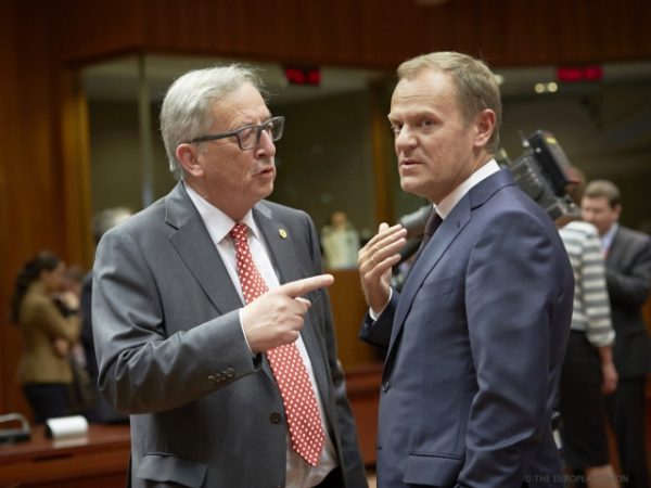 La longue et âpre discussion sur la répartition des demandeurs d'asile a aussi été une bataille entre institutions, entre Juncker et Tusk qui n'étaient pas vraiment sur la même longueur d'onde (crédit : CUE)