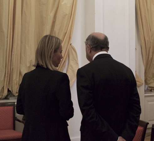 Fed. Mogherini et Laurent Fabius en conciliabules le 10 juillet à Vienne (crédit : SEAE)