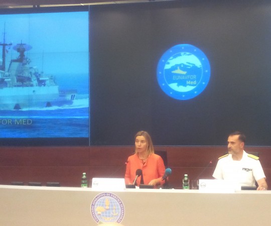 fed. Mogherini and the admiral commanding the operation, Enrico Credendino