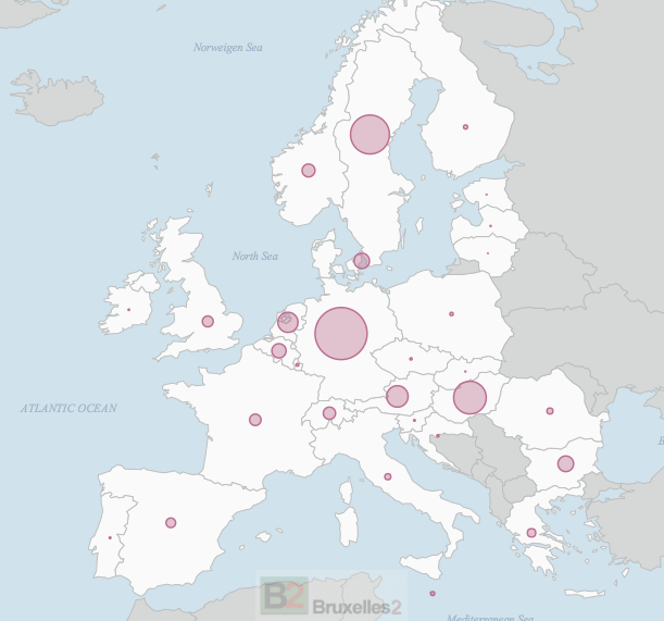 Une bonne carte vaut mieux qu'un long discours - le généreux et les égoistes. Nombre de demandes d'asile par pays (source HCR)