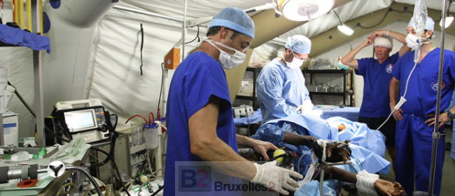 Elément de Sécurité Civile Rapide d’Intervention Médicale) est l’hôpital de Equipe Medicale de Escrim (hopital campagne projetable de la Sécurité Civile française) - Crédit : Escrim / CE