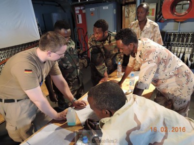 Communications training for SLCG IOR nominees onboard EU Naval Force FGS German Corvette Erfurt in Berbera (Credit: EUCAP Nestor)